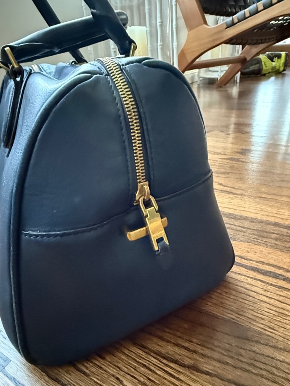 J.Crew Classic Dark Blue Leather Carryall - curca 2016 - Picture 2 of 8